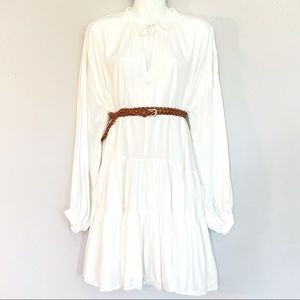 BOHO Rayon Boutique Flowy White Long Sleeve Dress Midi Oversized Loose Bohemian